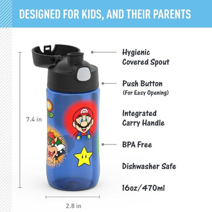 THERMOS FUNTAINER 16 Ounce Plastic Hydration Bottle with Spout, Mario - color: Mario