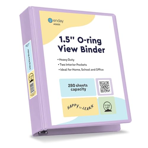 Enday 1.5 Inch Binder, Purple - 1.5 Inch 3 Ring Binder, Round Ring Pastel with Clear View Cover for Letter Size 8.5 x 11'' Paper & 2 Inside Pockets, Ideal for School Supplies, Office, and Home - color: Purple, size: 1.5-Inch