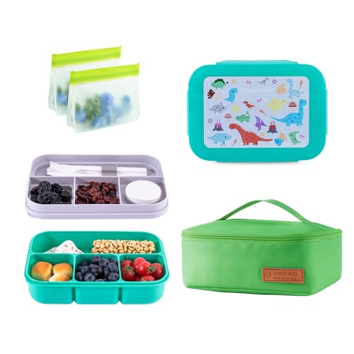 Bento Box for Kids Girls Boys, Adult,8-Compartment Leak-Proof Toddler Lunch Box for School, Drop-Proof Kids Lunch Containers with Insulated Bag, Microwave & Dishwasher Safe, BPA-Free, Green(Green) - color: green