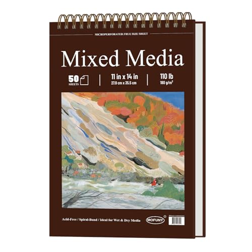 Mofuny Mixed Media Sketchbook 11x14, 50 Sheets - 110lb/180gsm Thick Paper for Painting | Mixed Media Pad & Water Color Sketch Books for Adults, Teens & Painting Supplies for Artists. - size: 11" x 14" (Pack of 1)