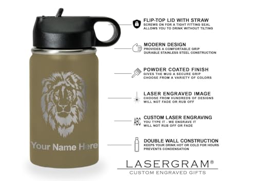 LaserGram Personalized Water Bottle, Grad Cap Class of 2023, 2024, 2025, 2026, 2027, Stainless Steel Double Wall Vacuum Insulated with Flip Top Straw, Custom Engraved Gift (12oz / 335ml Camo Green) - color: Camo Green, size: 12 Ounces