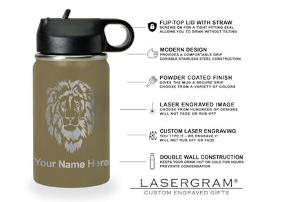 LaserGram Personalized Water Bottle, Grad Cap Class of 2023, 2024, 2025, 2026, 2027, Stainless Steel Double Wall Vacuum Insulated with Flip Top Straw, Custom Engraved Gift (12oz / 335ml Camo Green) - color: Camo Green, size: 12 Ounces