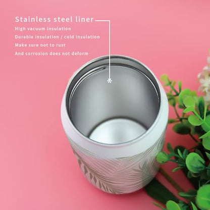 T&H XHome Tropical Leaves 14oz Stainless Steel Tumbler with Lid & Straw-Double Wall Vacuum Insulated Travel Mug Leaf Summer Tropical Light Green Water Bottle Coffee Beverage Drinks Cup - size: 14 Ounces