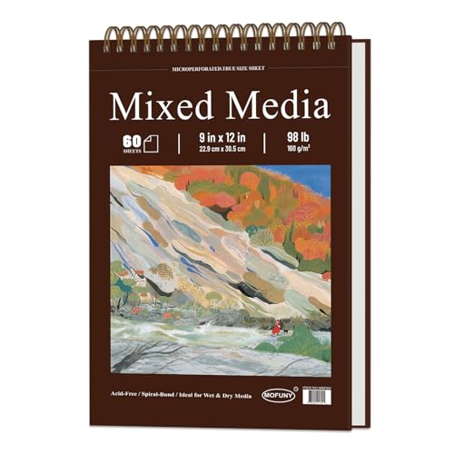 Mixed Media Sketchbook 9" x 12" - Multimedia Sketchbook Hardcover, Spiral Bound, 60 Sheets 98lb/160gsm Mixed Media Paper, Watercolor Sketch Books for Artist Supplies, Painting, Drawing & Art Supplies. - size: 9" x 12" (Pack of 1)