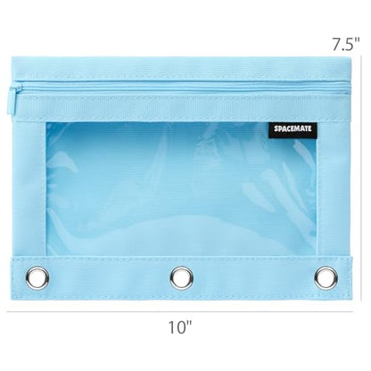 SPACEMATE Binder Pencil Pouch Case Box Bag for 3 Ring Binder School Supplies Girls Boys Kids, Clear Preppy Stuff Large Aesthetic Pen Organizer, Back to College Stationary, 1 Pack, Sky Blue - color: Sky Blue