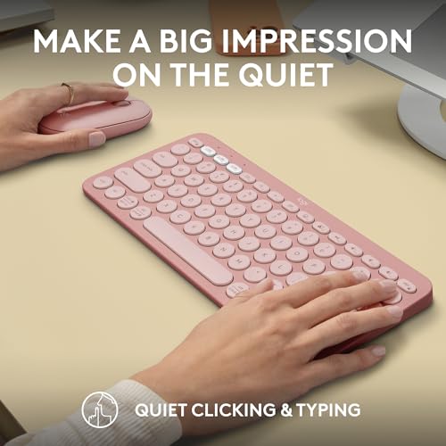 Logitech Pebble 2 Combo Wireless Keyboard and Mouse Quiet - Tonal Rose | Quiet and portable, customizable, Logi Bolt, Bluetooth, Easy-Switch for Windows, macOS, iPadOS, Chrome - color: Rose