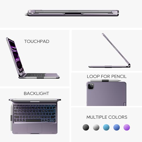 edaiser Swivel Keyboard Case for iPad Pro 11-inch M5 M4 (2025 2024) Purple | 360° Rotatable Protective Cover with Pencil Holder | Multi-Touch Trackpad | RGB Backlit | A3357 A3358 A3359 A2836 A2837 A3006 - color: Metallic Purple, size: iPad Pro 11" (M4/M5)