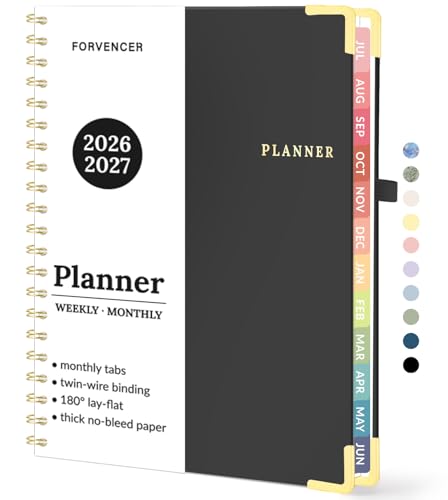 Forvencer Academic Planner 2026-2027, July 2026-June 2027 Weekly & Monthly Hardcover Calendar Planner, 8.5" X 11", Daily Agenda Book, School Office Notebook College Teacher Student Organizer A4, Black - color: Black, size: 8.5"x11" (Jul 2026 - Jun 2027)