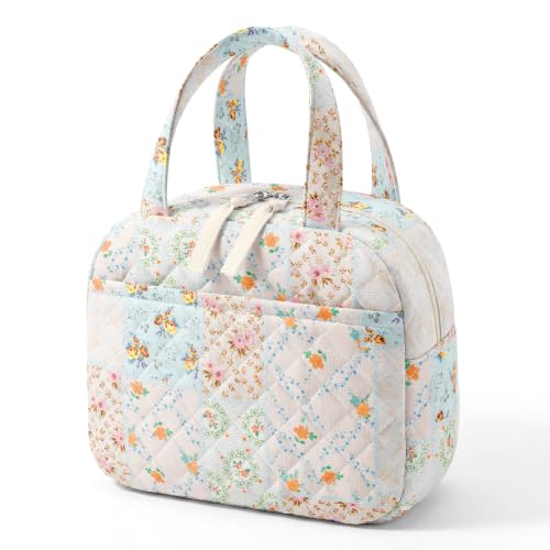 WOBAGMEN Quilted Lunch Box for Women,Coquette Aesthetic Lunch Box for Teen Girls,Cute Floral Lunch Bags for Work, School,Office,Picnic,Travel (coloful floral) - color: coloful floral