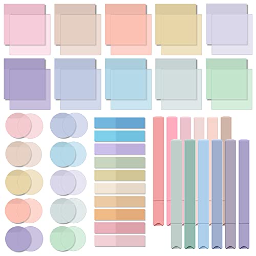 Lincia Book Annotation Kit Including 1200 Sheets Transparent Sticky Notes Index Tabs and 12 Pcs Aesthetic Pastel Cute Highlighter Set Assorted Color Clear Sticky Tabs for School Office