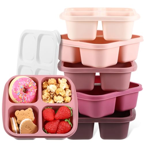 Honeydak 5 Pack Snack Containers 4 Compartment Bento Snack Boxes Reusable Lunchable Containers with Lids Divided Meal Prep Lunch Food Storage Box for School Work Travel(Rose Red Ombre,Equal) - color: Rose Red Ombre, style: Equal