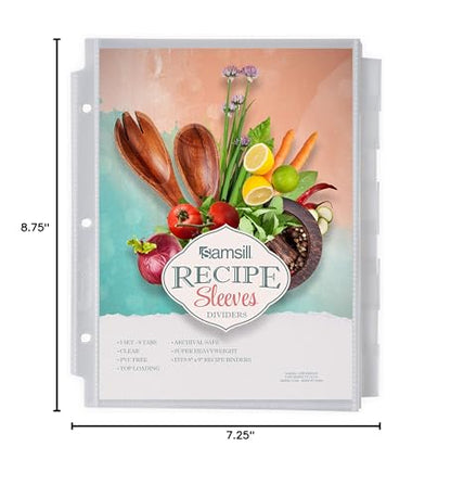 Samsill Junior 8 Tab Recipe Dividers, Recipe Sleeves, Sheet Protector Dividers with Tab Inserts, Clear, Super Heavyweight, Top Loading, 3 Hold Punched, Fits 8x9 Inch Mini Recipe Binders, Archival Safe - size: 1 Pack, style: Tabbed (Mini)
