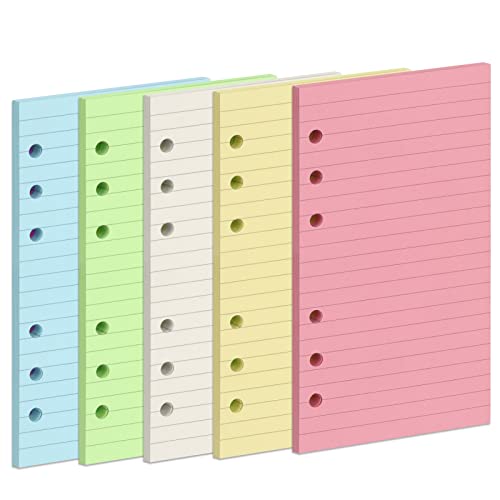 A6 Colorful Refill Paper, [5 Colors] Toplive 100GSM Thick Refillable Paper 6 Hole Filler Inserts Loose Leaf Paper 100 Sheets (200 Pages) for 6 Ring Binder Journal Notebook - style: Colorful Line 5 Pack