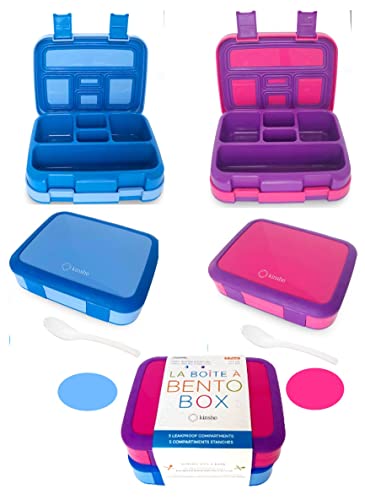 kinsho Bento Lunch Box for Kids Toddlers Boys Girls, 5 Portion Sections Secure Lid, Microwave Safe BPA Free Removable Tray, Pre-School Kid Daycare Lunches Snack Container, Blue & Pink Purple 2 Pack - color: Blue & Pink Bento 2 pack