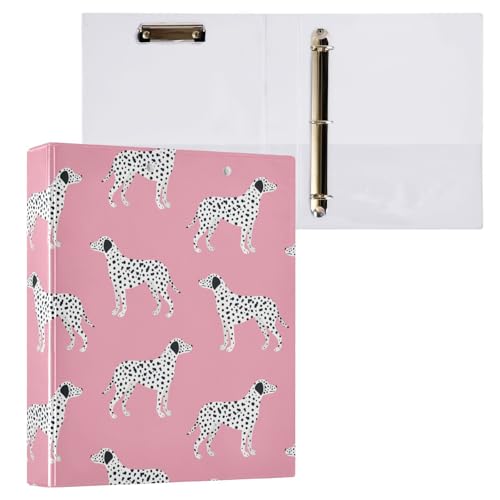 Black Dot Dalmatian Dog Pink Binder 1.5 Inch Binder with Clipboard&Pockets, Hardcover Binders 3 Ring, Heavy Duty Large File Folder for Office School Supplies - Holds 200 Sheets - color: Pink Bg Black Dot Dalmatian Dog, size: 1 Pack-12.4x10.63in