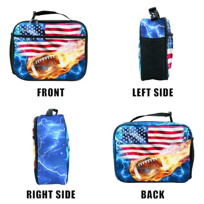 Football American Flag Lunch Box Insulated Reusable Lunch Bag Tote Cooler for Women Men Boy Girl School Work Office Picnic - color: Football American Flag