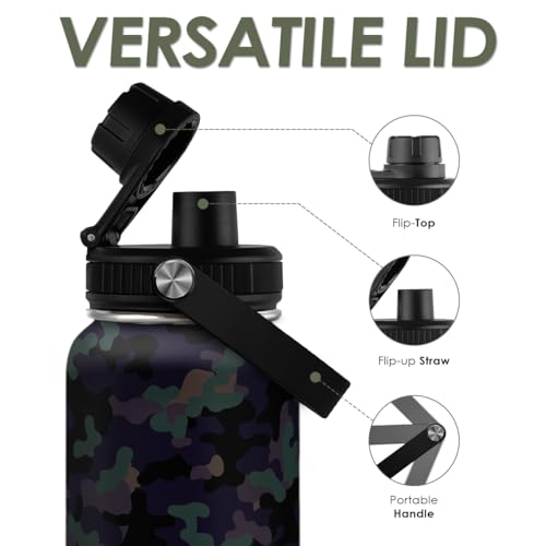 Camouflage Insulated Stainless Steel Water Bottle 32oz, Vacuum Chug Lid Travel Tumbler for Men Friends Dads Grandpa, Birthday Christmas Fathers Day - color: Camouflage 2