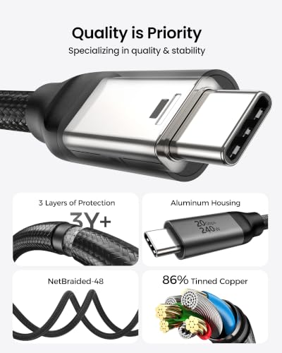 Silkland Long USB C Monitor Display Cable 15FT[4K@144Hz/60Hz 8K@30Hz], USB C 3.2 Gen 2x2 Video Cable, 20Gbps Data Transfer, 240W PD Charging, Compatible with iPhone 16, MacBook Pro, iPad - size: 15 Feet