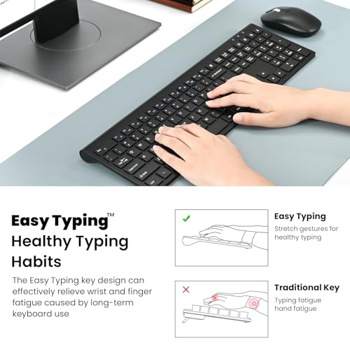 cimetech Wireless Keyboard and Mouse Combo, 2.4G USB Full Size Wireless Computer Keyboard and Adjustable Mouse for Computer/Laptop/PC/Mac/Windows - Black - color: Matte Black