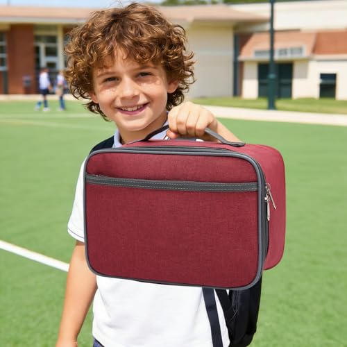 FlowFly Kids Lunch box Insulated Soft Bag Mini Cooler Back to School Thermal Meal Tote Kit for Girls, Boys,Women,Men, Deep Red - color: Deep Red