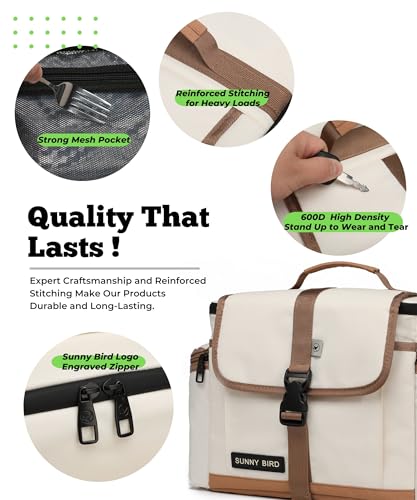 SUNNY BIRD Large Lunch Bag, Thermally Insulated Soft Cooler with Shoulder Strap for Women, Men (Classic Ivory) - color: Classic Ivory
