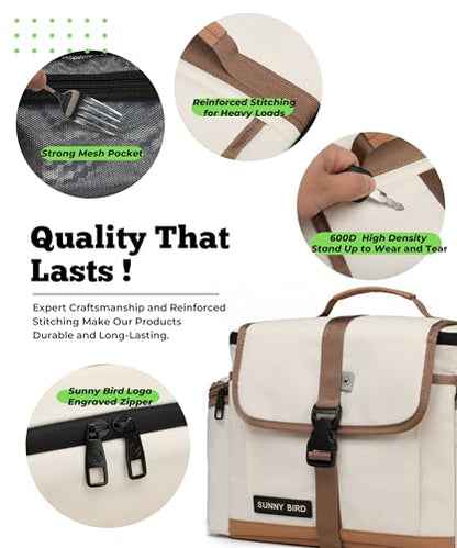 SUNNY BIRD Large Lunch Bag, Thermally Insulated Soft Cooler with Shoulder Strap for Women, Men (Classic Ivory) - color: Classic Ivory
