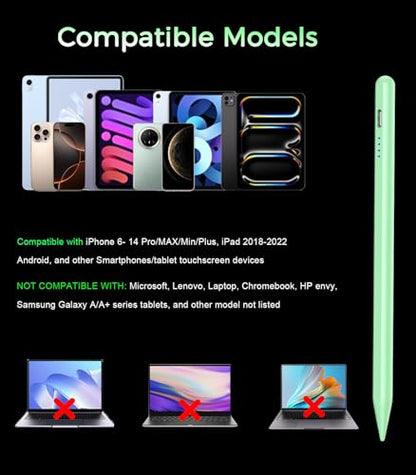 CMARS Active Stylus Pen for Touchscreen, Universal Tablet Pencil for Apple iPad/iPhone/Samsung/Huawei/Xiaomi/Android and More Devices, Rechargeable Digital Pens with Magnetic Function - Gr - color: Green