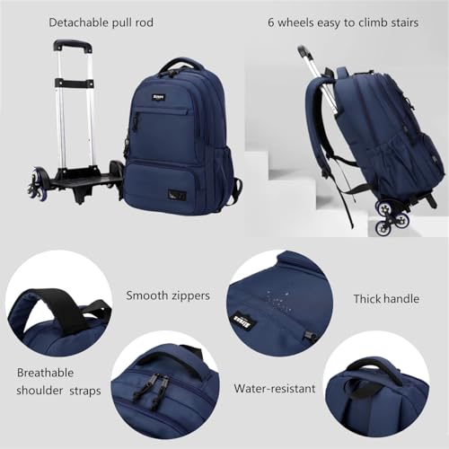 Rolling Backpack for Boys with Wheels Roller Backpack Wheeled School Bag for Teen Boys Black - color: G 6 Wheels-black, style: 6 Wheels