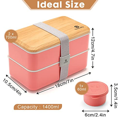 Sinnsally Bento Box for Kids and Adults, Stackable Japanese Bento Lunch Box Containers for Teens/Women with Compartments(47oz),Modern Lunch Containers with Utensil Set,Leak-Proof Lunchbox,Rectangle - color: Dark Pink