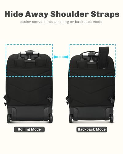 Hynes Eagle 2 in 1 Travel Backpack Set Rolling Backpack with Wheels Carry on Luggage 43L with Personal Item Bag for Men Women 17 inches Laptop Backpack Jet Black - color: Jet Black