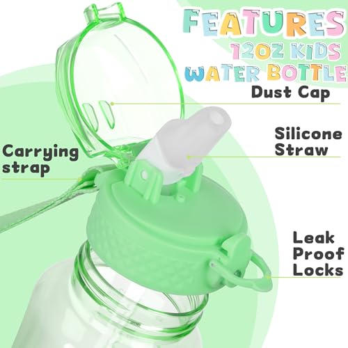 OLDLEY 12oz Kids Water Bottle, Tritan BPA-Free, Leakproof Flip Straw Lid, Motivational Time Marker, Carry Strap, Reusable Clear Water Bottle for Boys & Girls,Pear - color: Pear, style: 12 Ounces