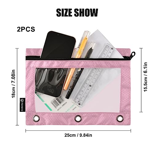 MCHIVER Pink Pencil Pouch for 3 Ring Binder Pencil Pouches with Zippers Clear Window Binder Pockets Pencil Bags for Work Daily Office 2 Packs - color: Pink