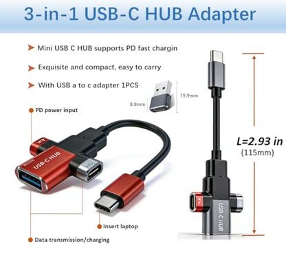 BUISAMG Small USB C HUB for Laptop, USB C Dongle for MacBook Pro, XPS | 60W Fast Charging and 480Mbps Data Transfer USB C Docking Station, USB C Splitter for iMac, iPhone 17, XPS. 2-piece Set - color: Gery
