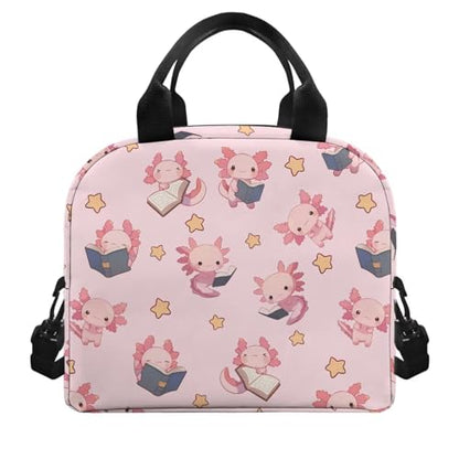 Axolotl Lunch Box Kids Boys 7-8 Kawaii One Piece Lunch Box for Girls 4-6 Insulated Meal Bag for Kids 6-8 Preschool Kindergarten Toddler Elementary School Adjustable Shoulder Strap Portable - color: Kawaii Axolotl