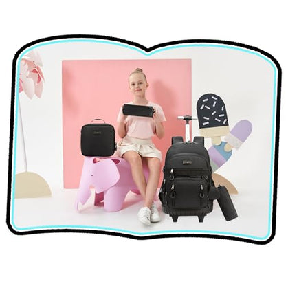 Meetbelify Rolling Backpack for Girls Boys Backpacks with Wheels Kids Carry on Luggage for Girls Boys - color: Girl Black