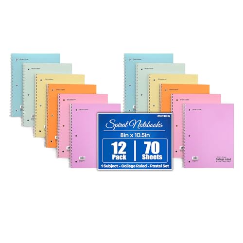 Mintra Office Spiral Notebooks, Wirebound, Journals for School, Work, Business, Aesthetic Stationery, Writing Pads, Teacher & Student Supplies (12, Pastel, College) - color: Pastel - College Ruled, size: 6PK (Pack of 2)