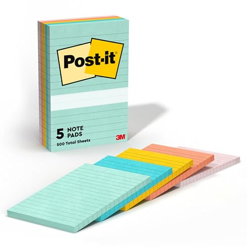 Post-it Notes, 4 x 6 in, Beachside Café Collection, 5 Lined Pads | School Supplies and Office Products - size: 4" x 6"