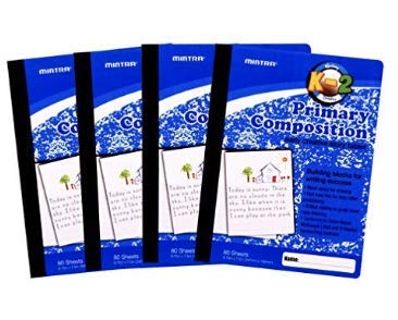 Mintra Primary Composition Notebook, 4 Pack, Blue Cover, 80 Sheets, 7.5in x 9.75in, 1/2 Sheet, Ruled with Drawing Area, Flexible Hardcover Journal, Grades K-2, School & Home Use - color: Primary Ruled, size: 4 Pack