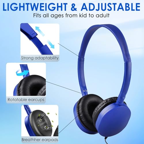 25 Pack Bulk Headphones for Kids Classroom School Students, Wholesale Wired Durable On-Ear Headphones for Children Teen Boys Girls Toddler Adult(Blue, 25 Pack)