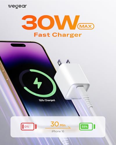wegear 30W Compact Wall Charger, USB C Charger Block with GaN III Tech, PD3.0 PPS QC4.0 Fast Charging Foldable Power Adapter for iPhone 17 16 15, Galaxy, Pixel, iPad, AirPods (White, 1 Pack) - color: White, size: 1 Pack