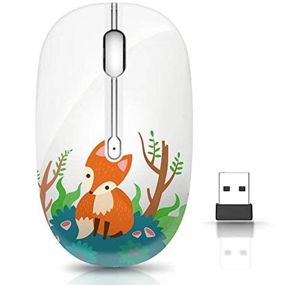 JUHOO Wireless Mouse with Nano Receiver for PC, Laptop, Notebook, Computer, MacBook, Less Noise, Portable Mobile Optical Mice.(Fox) - style: Fox