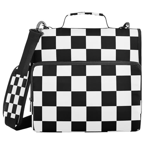 ALAZA Zipper Binder 3 Ring Black White Checkered Plaid Binder Organizer with Zipper and Shoulder Strap Large Capacity Multi-Pocket Trapper Keeper File Folder for Office Supplies - color: Multicolored 20