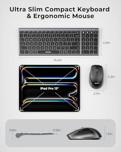 seenda Wireless Bluetooth Keyboard Mouse Combo, COE401 Rechargeable Silent Keyboard Mouse Compact Slim, 3 Multi-Device Connection, Compatible for Windows/Mac PC Laptop MacBook iPad, Black Gray - color: Black Gray