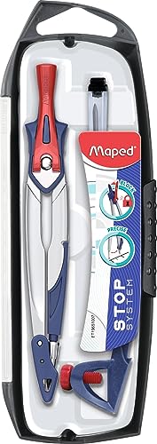 Maped - 3-piece school compass set with safety tip and lead protection - Patented locking system - Lead compass + universal ring + lead case - Suitable for ages 10 and over