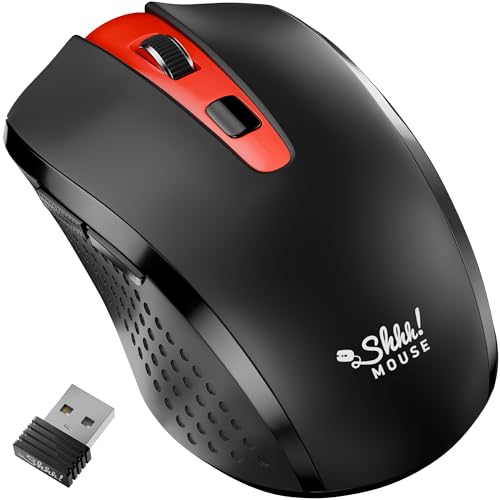 Silent Mouse Wireless - 노트북, 크롬북 및 PC용 조용한 무선 USB 마우스 - color: 블랙 및 레드