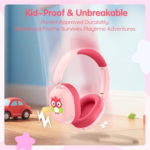 LOBKIN Kids Headphones Bluetooth 6.0,Over Ear Kids Headphones Wireless with Mic 55H Playtime AUX Cord 85dB Safe Volume Limited Foldable Design for Boys Girls Travel/School/iPad