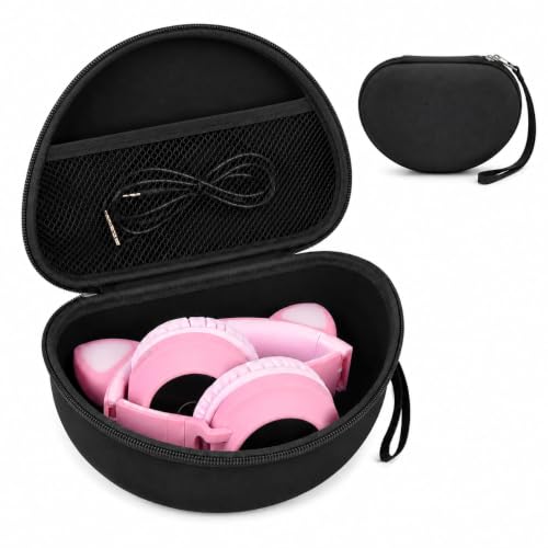 PAIYULE Kids Headphones Case for iClever for Riwbox CT-7S/CT-7, for Candy Headphone with Ear, Hard Shell Protective Case with Accessory Pocket for Travel, School (Box Only) - color: Black