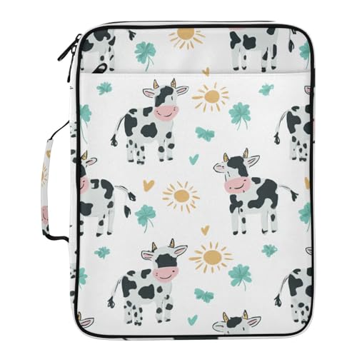 Cute Cows Suns Clovers Accordion File Organizer Expanding File Folder Zipper Binder 3 Ring with Handle 500 Sheets Capacity Document Organizer Storage Bag Multi Pockets Design - color: Cute Cows Suns Clovers