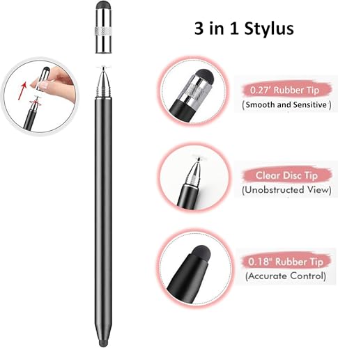 3-in-1 Stylus Pen for Samsung Galaxy Tab A11/A11+/A9+/A9/A8/A8 Plus/A7/A7 Lite, Stylus for iPad Pro/iPhone/Fire/Surface Tables Android,&iOS All Touch Devices (3 in 1 Black) - color: 3 in 1 Black