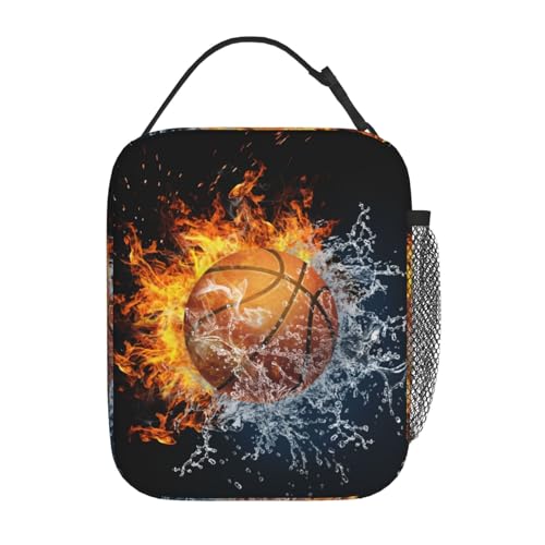 Fire And Water Basketball Portable Lunch Box, Cooler Bags Insulated Thermal Lunch Tote Bag with Shoulder Strap For Women Men Adults Work Travel - color: Basketball